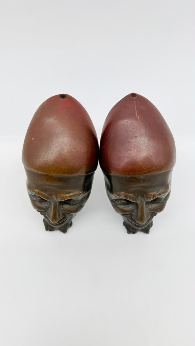  Paire de têtes grotesques en noix de corozo, travail populaire européen, XIXe siècle -photo-3