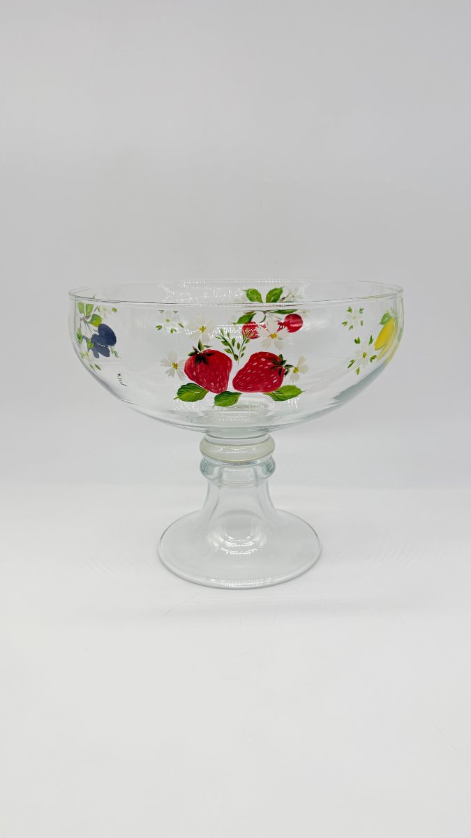 Bohemian Enamelled Glass Footed Bowl With Fruit Decoration, 20th Century-photo-2
