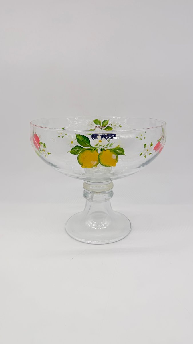 Bohemian Enamelled Glass Footed Bowl With Fruit Decoration, 20th Century-photo-3