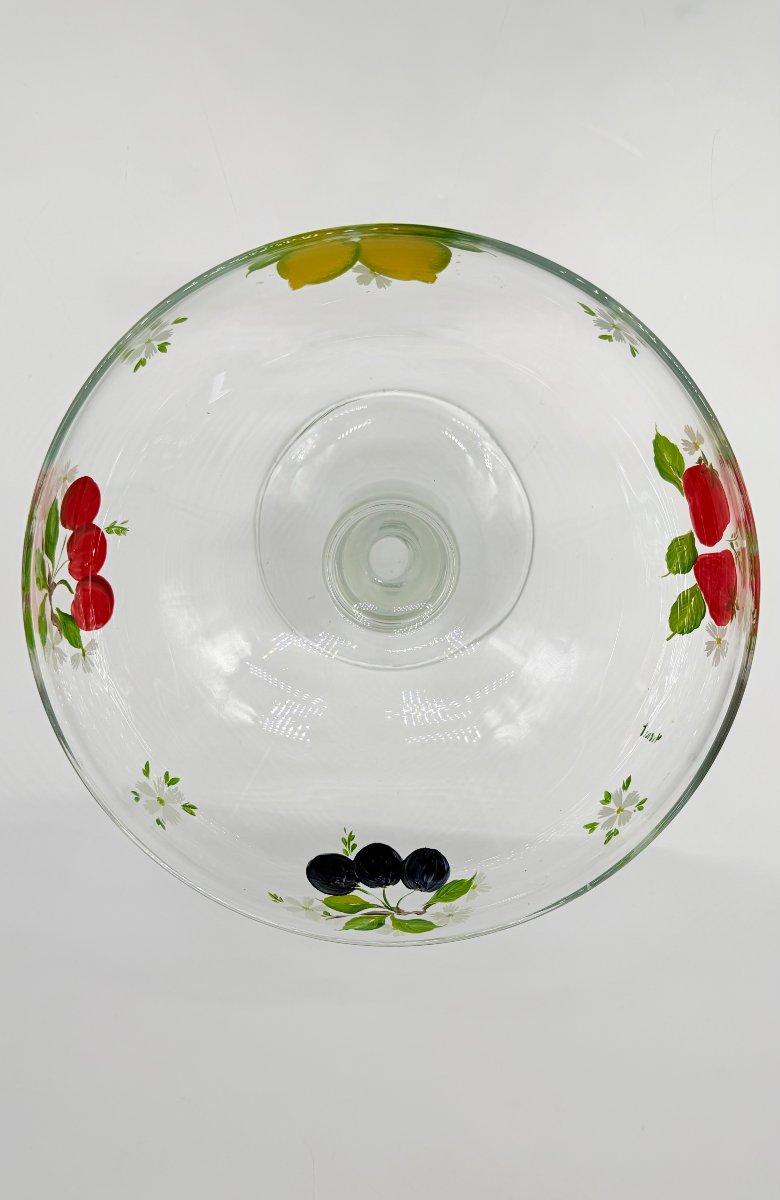 Bohemian Enamelled Glass Footed Bowl With Fruit Decoration, 20th Century-photo-2