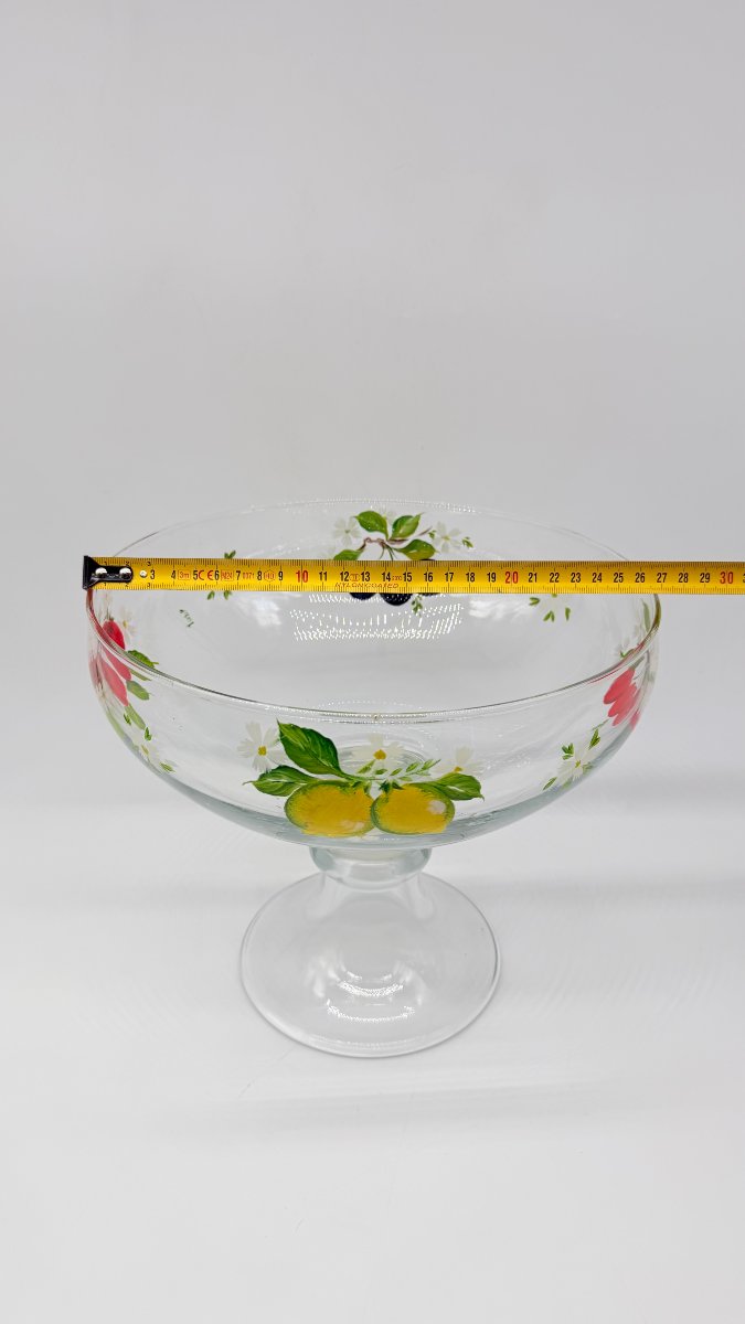 Bohemian Enamelled Glass Footed Bowl With Fruit Decoration, 20th Century-photo-5