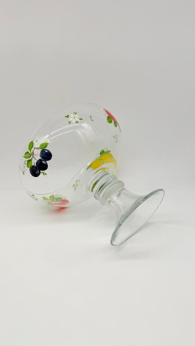 Bohemian Enamelled Glass Footed Bowl With Fruit Decoration, 20th Century-photo-7