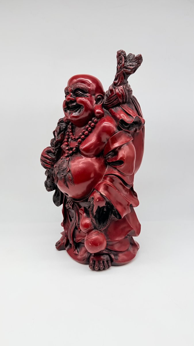 Chinese Red Lacquered Resin Figure Of Budai, Imitating Cinnabar Lacquer, 20th Century-photo-2
