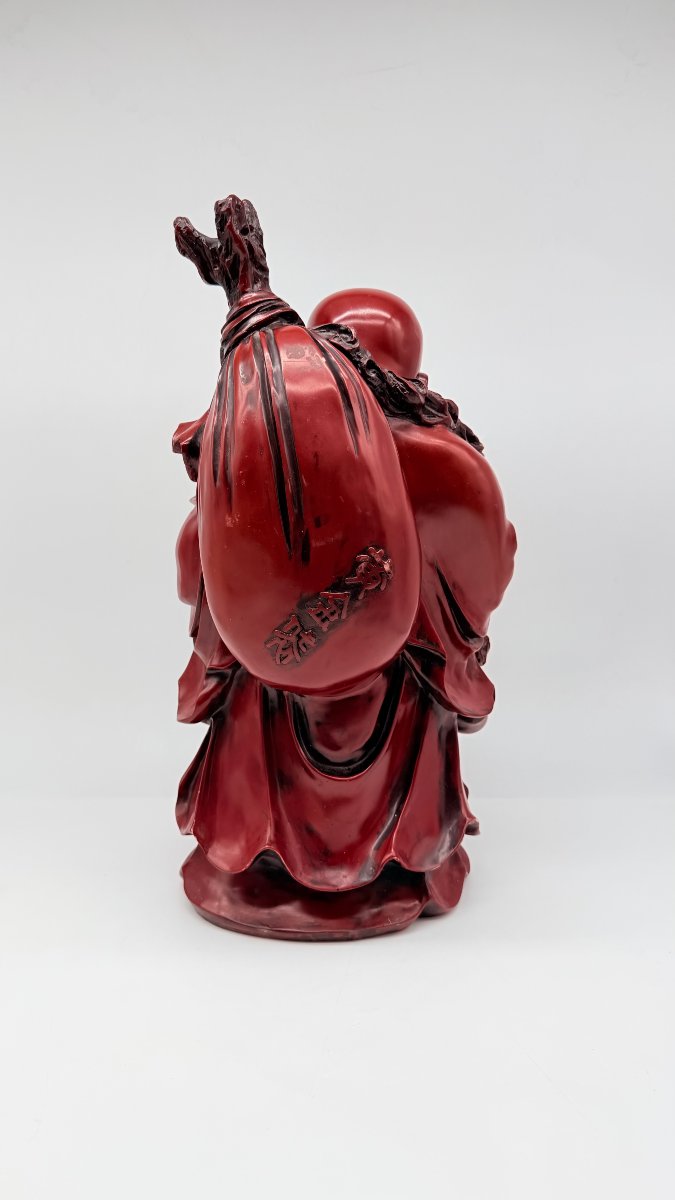 Chinese Red Lacquered Resin Figure Of Budai, Imitating Cinnabar Lacquer, 20th Century-photo-4