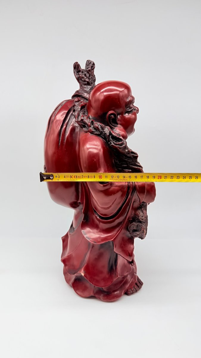 Chinese Red Lacquered Resin Figure Of Budai, Imitating Cinnabar Lacquer, 20th Century-photo-7