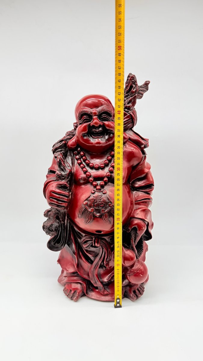 Chinese Red Lacquered Resin Figure Of Budai, Imitating Cinnabar Lacquer, 20th Century-photo-8