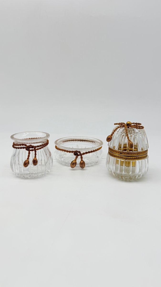 A French Gilt-bronze Mounted Moulded Crystal Toilette Garniture,  Baccarat, Late 19 Th