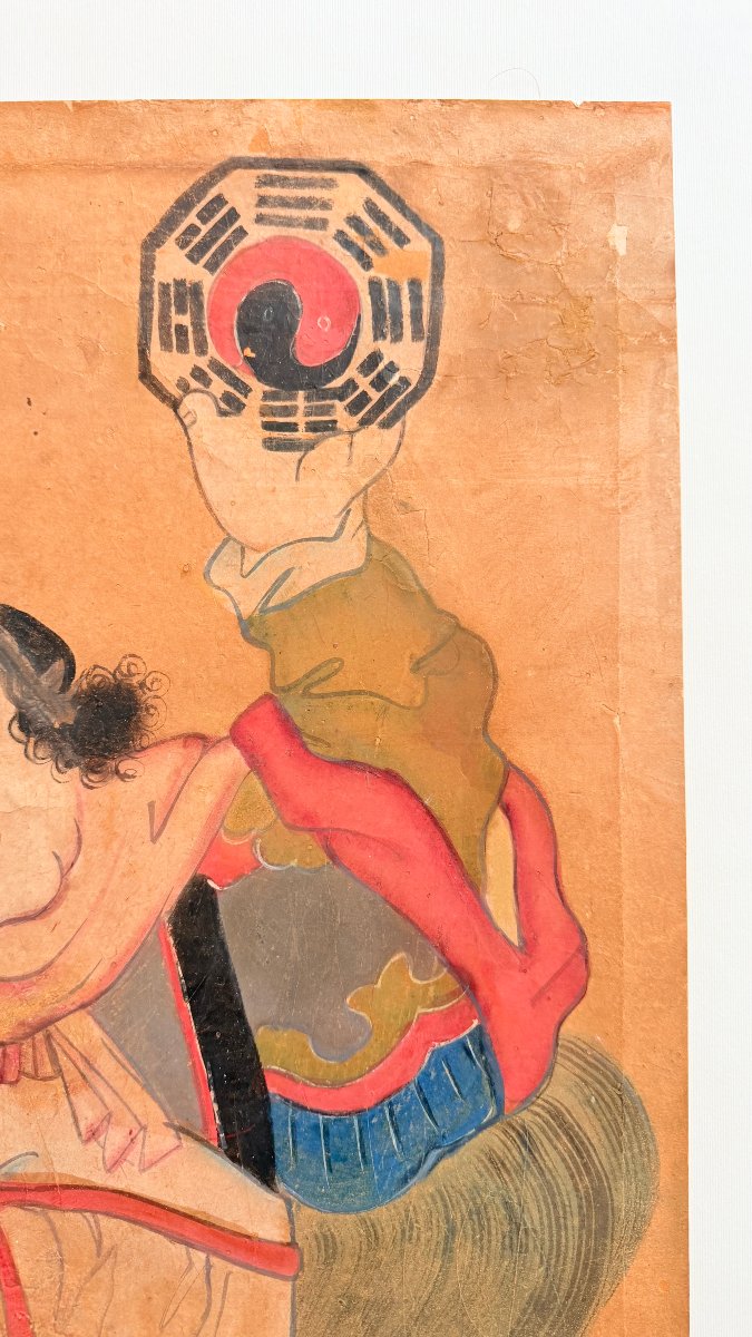 École coréenne, fin XIXe–début XXe siècle — Divinité taoïste au Bagua et lion céleste-photo-4