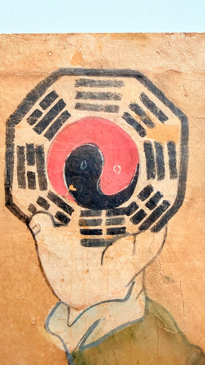 École coréenne, fin XIXe–début XXe siècle — Divinité taoïste au Bagua et lion céleste-photo-7