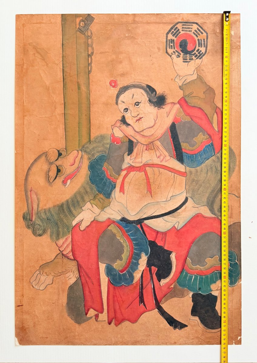 École coréenne, fin XIXe–début XXe siècle — Divinité taoïste au Bagua et lion céleste-photo-8