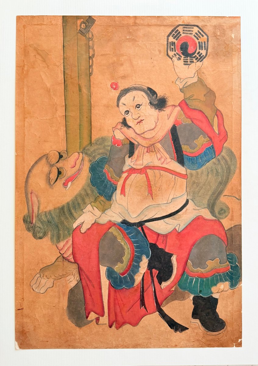 École coréenne, fin XIXe–début XXe siècle — Divinité taoïste au Bagua et lion céleste