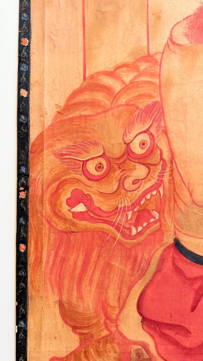 Korean School, Late 19th–early 20th Century — Seated Luohan With A Buddhist Guardian Lion-photo-2