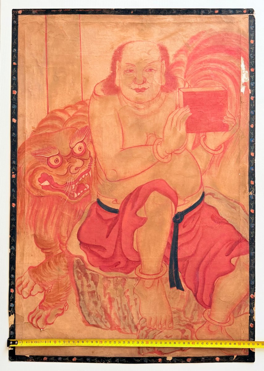 Korean School, Late 19th–early 20th Century — Seated Luohan With A Buddhist Guardian Lion-photo-8