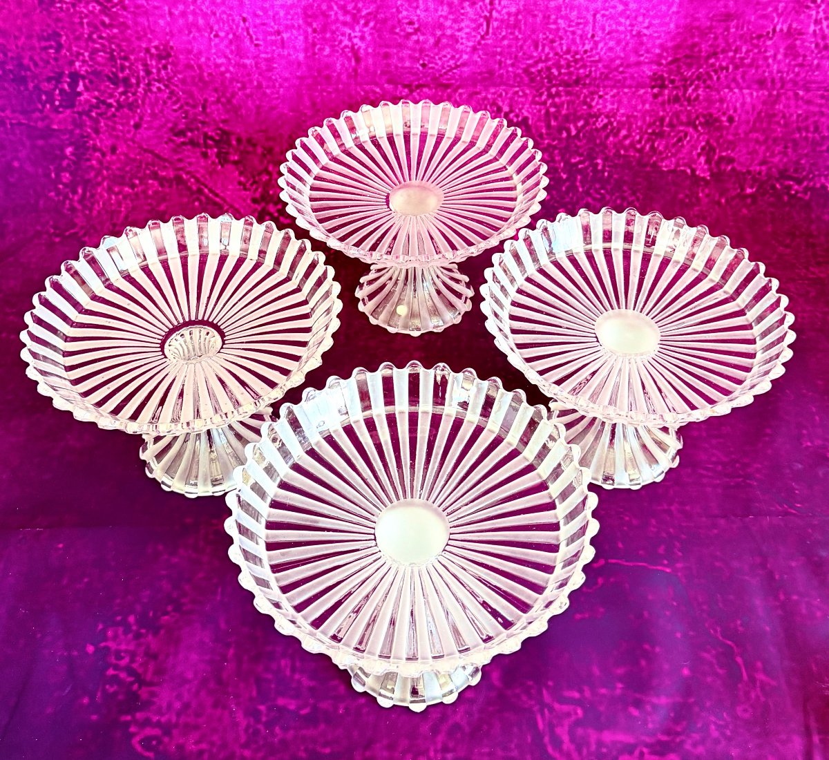 Baccarat Frosted And Molded Crystal Pedestal Bowl Set. Signed-photo-2