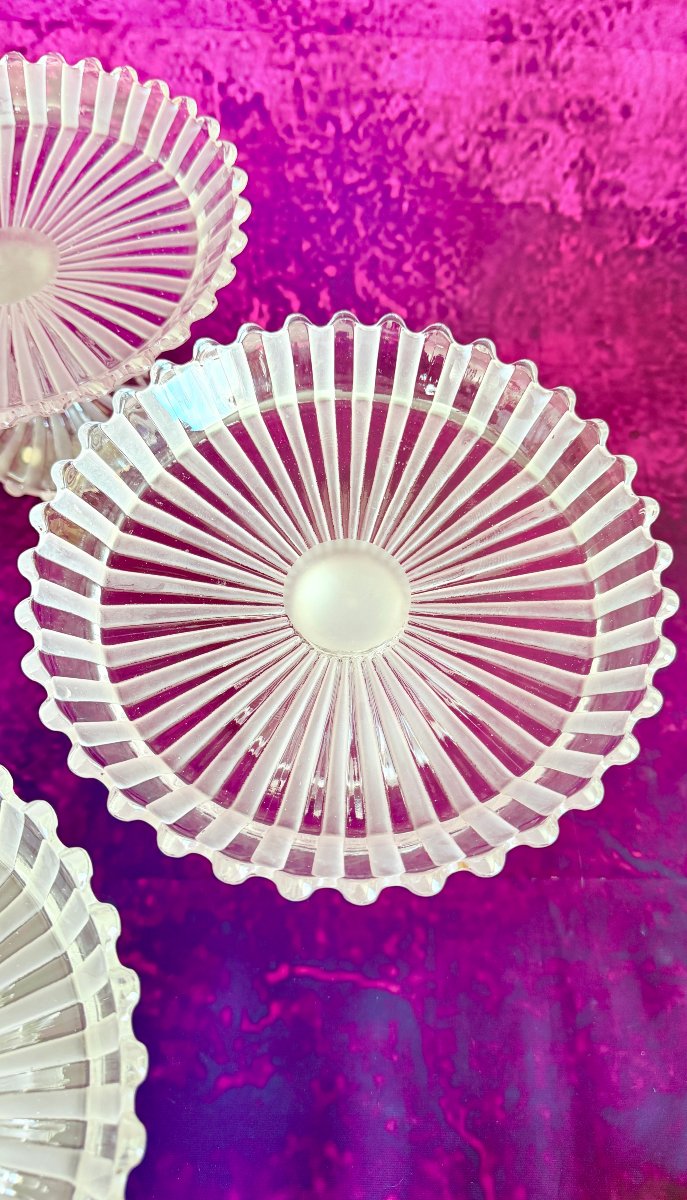 Baccarat Frosted And Molded Crystal Pedestal Bowl Set. Signed-photo-2