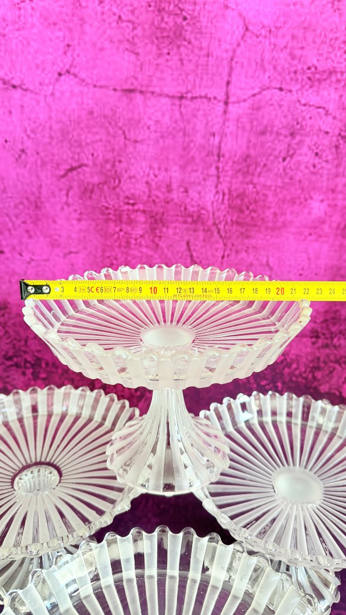 Baccarat Frosted And Molded Crystal Pedestal Bowl Set. Signed-photo-7