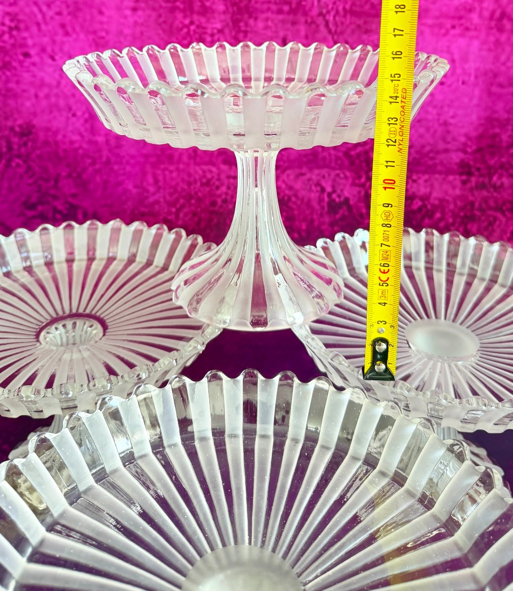Baccarat Frosted And Molded Crystal Pedestal Bowl Set. Signed-photo-8