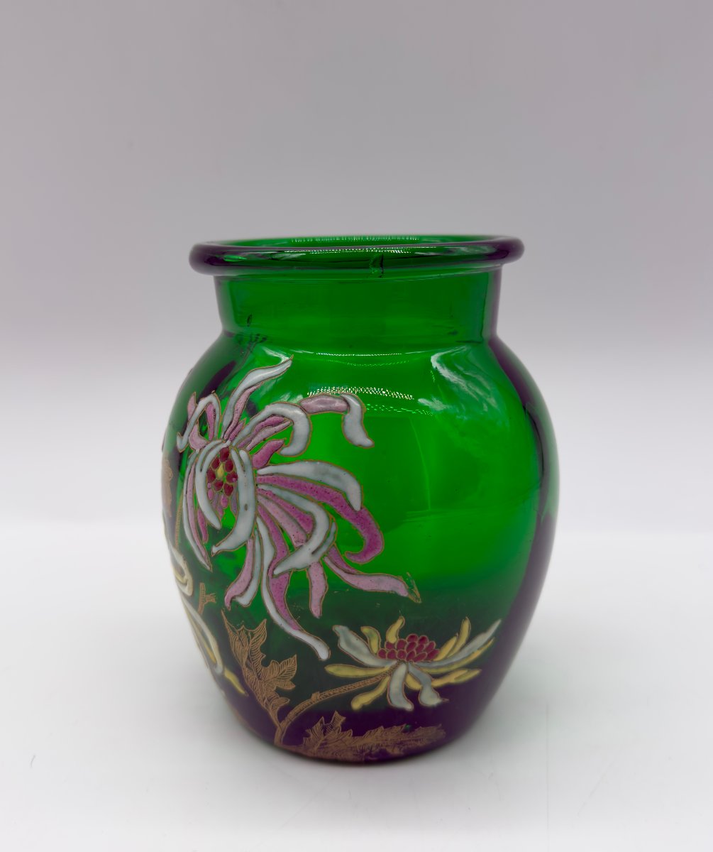 Vase émaillé en verre vert Art Nouveau, Legras-Montgeoye-photo-2