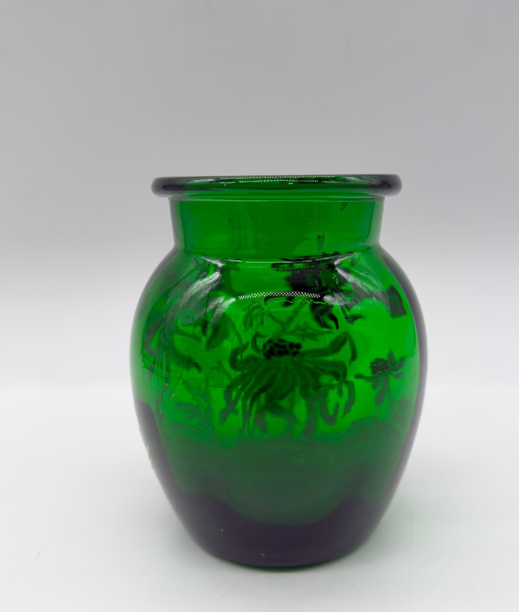 Vase émaillé en verre vert Art Nouveau, Legras-Montgeoye-photo-3