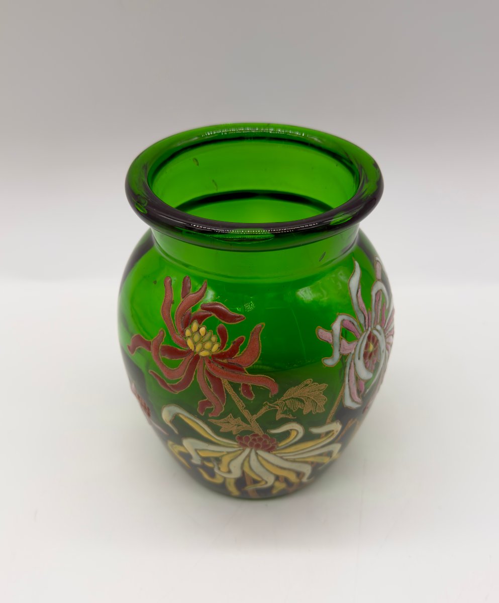 Vase émaillé en verre vert Art Nouveau, Legras-Montgeoye-photo-4