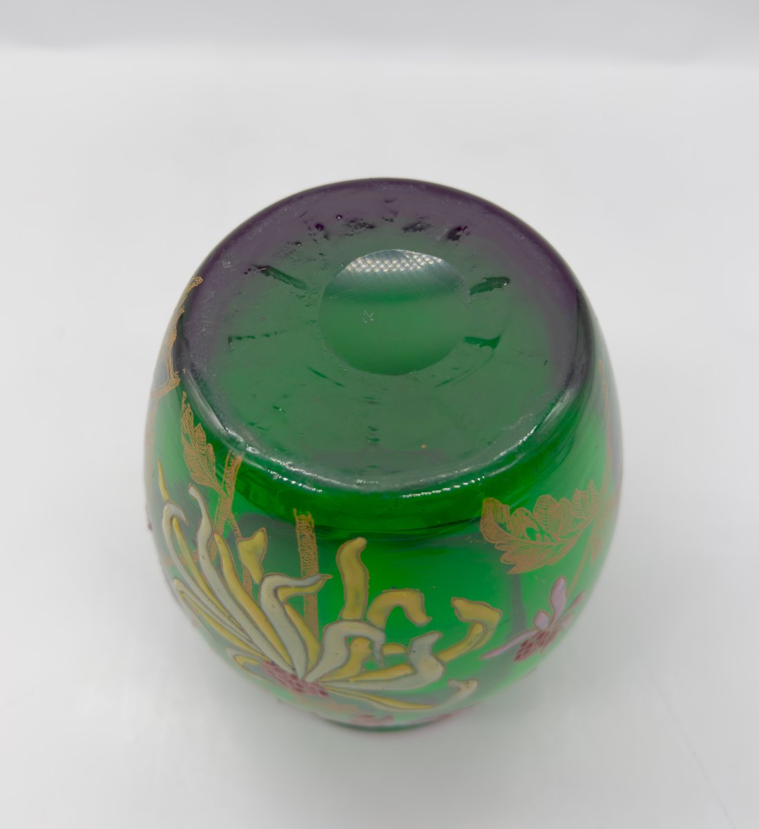 Vase émaillé en verre vert Art Nouveau, Legras-Montgeoye-photo-1