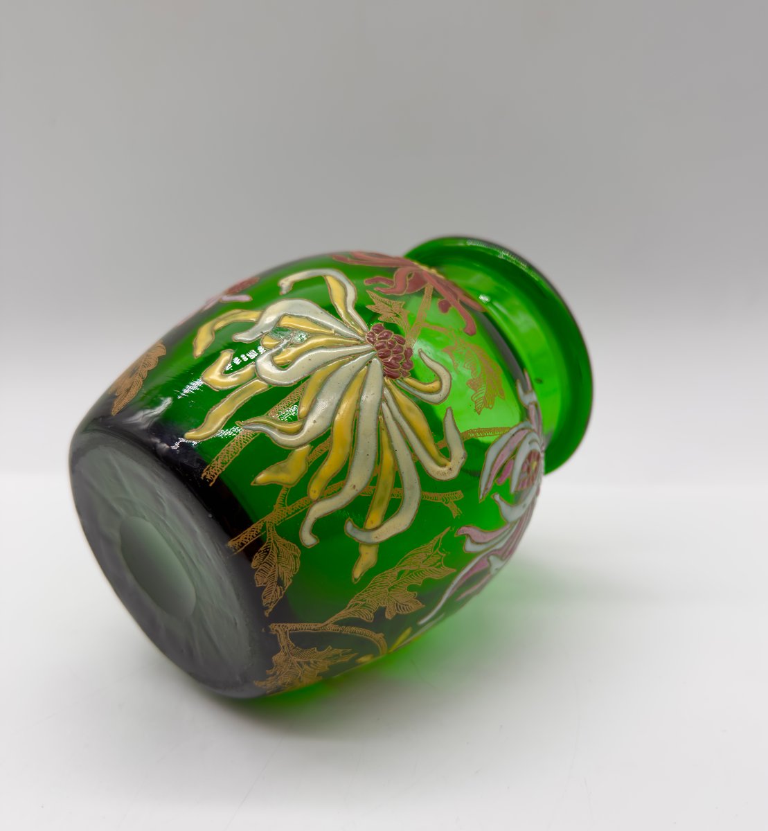 Vase émaillé en verre vert Art Nouveau, Legras-Montgeoye-photo-4