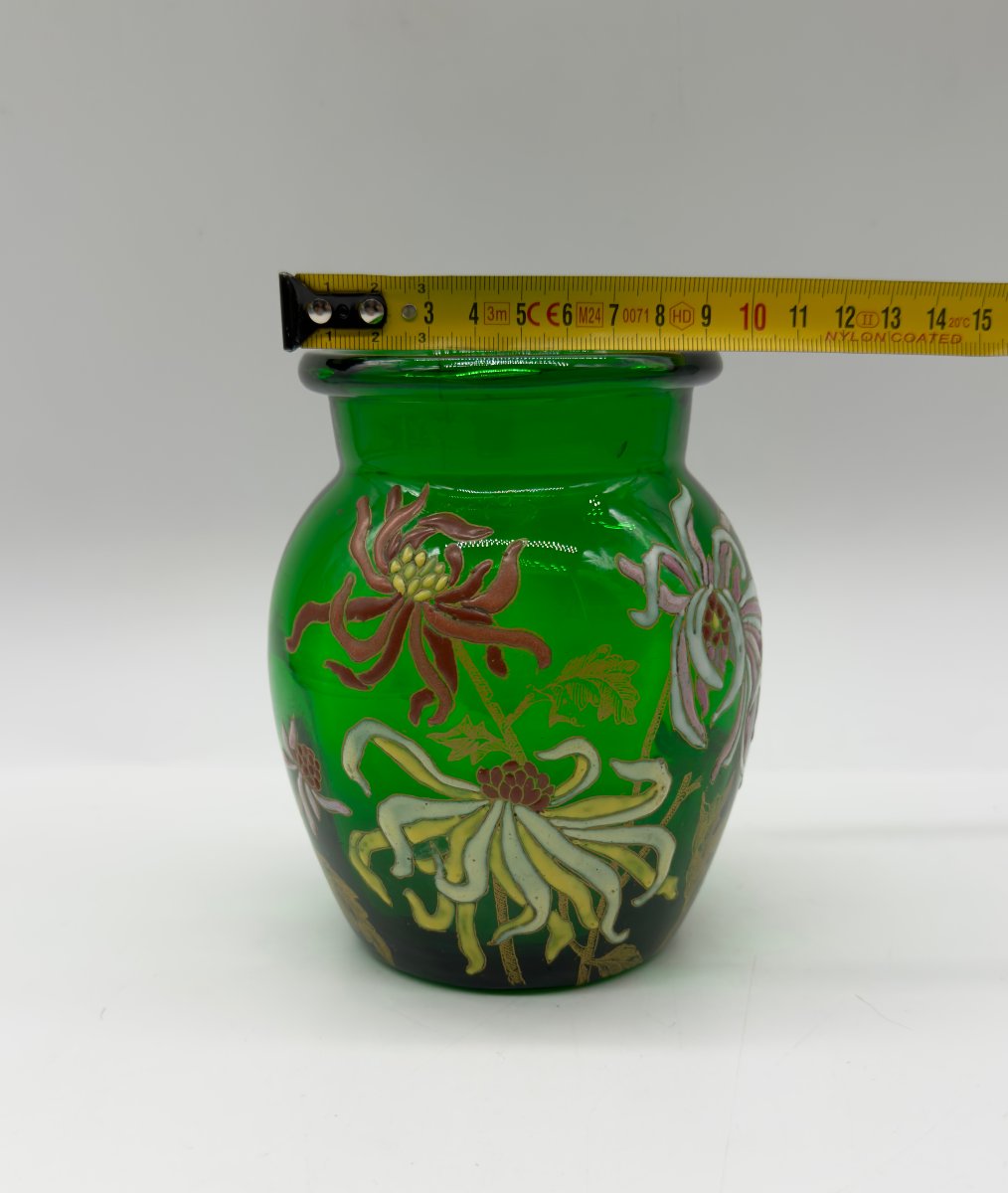 Vase émaillé en verre vert Art Nouveau, Legras-Montgeoye-photo-5