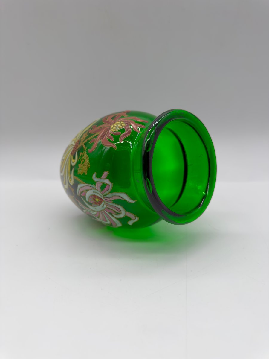 Vase émaillé en verre vert Art Nouveau, Legras-Montgeoye-photo-7