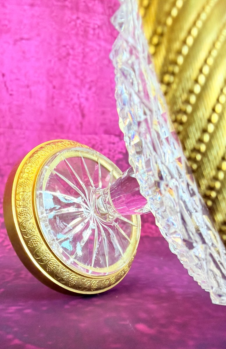 Paire de coupes en cristal taillé Baccarat Charles X avec montures en bronze doré-photo-2