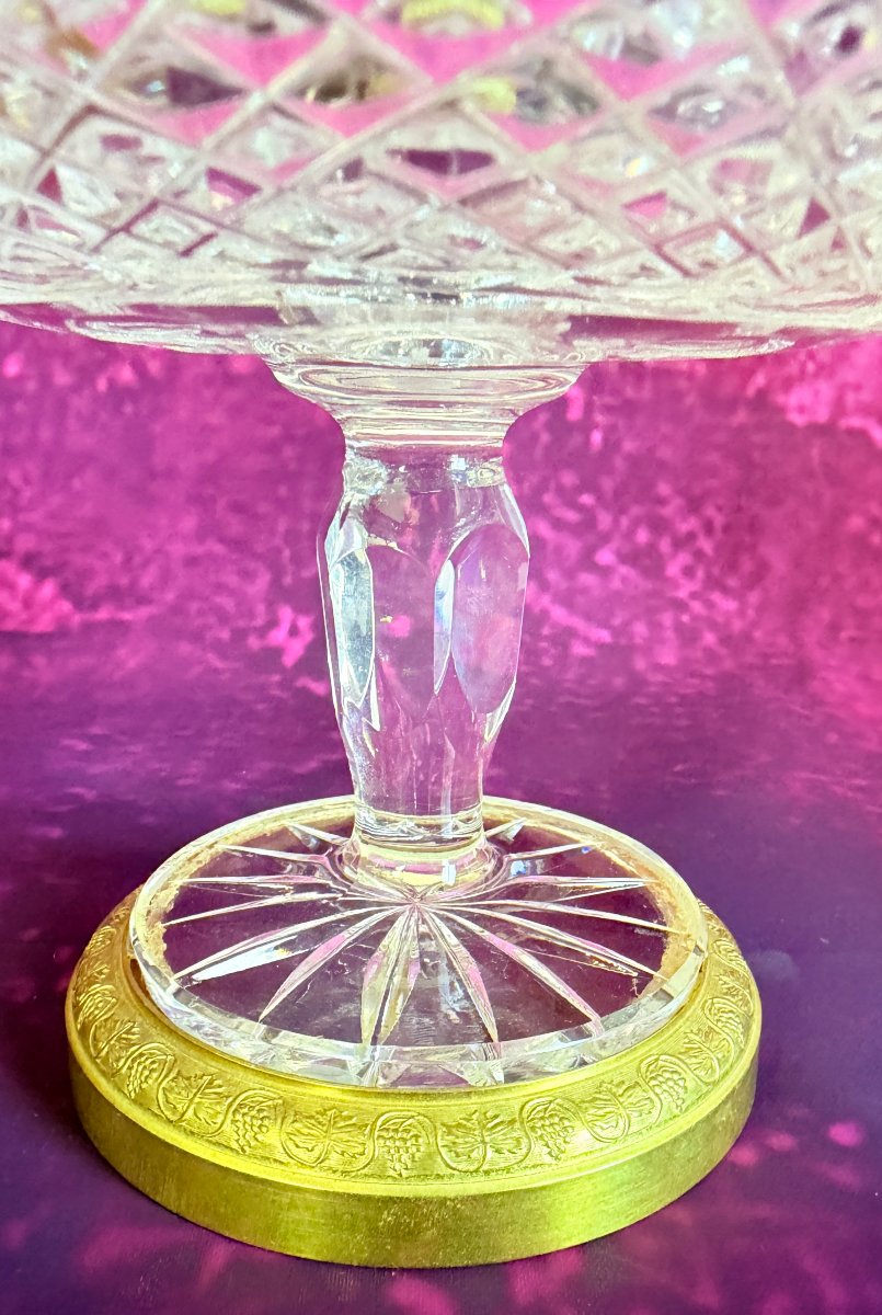 Paire de coupes en cristal taillé Baccarat Charles X avec montures en bronze doré-photo-5