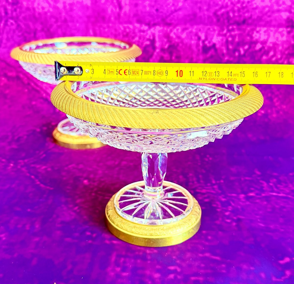 Paire de coupes en cristal taillé Baccarat Charles X avec montures en bronze doré-photo-7