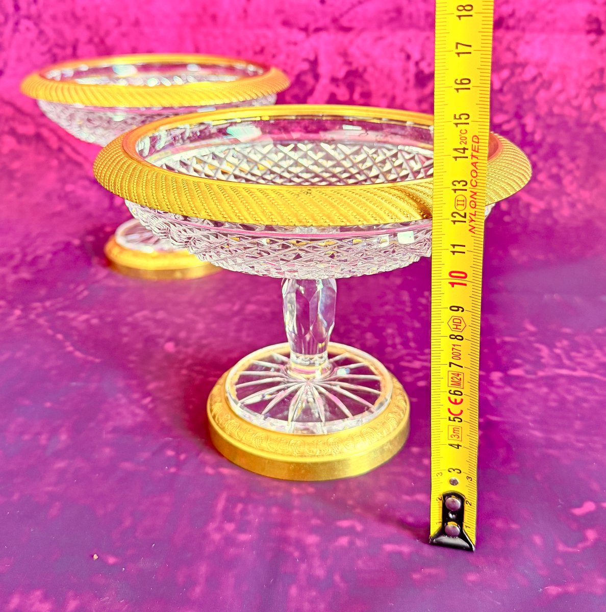 Paire de coupes en cristal taillé Baccarat Charles X avec montures en bronze doré-photo-8