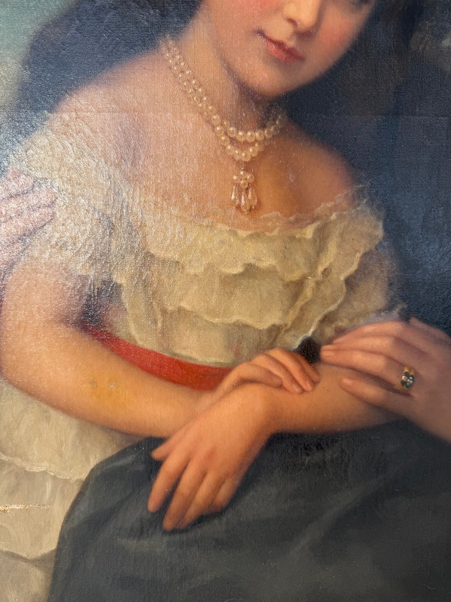 French School, Early 19th Century: Portrait Of Princess Hélène Schakowskoy And Her Daughter-photo-3