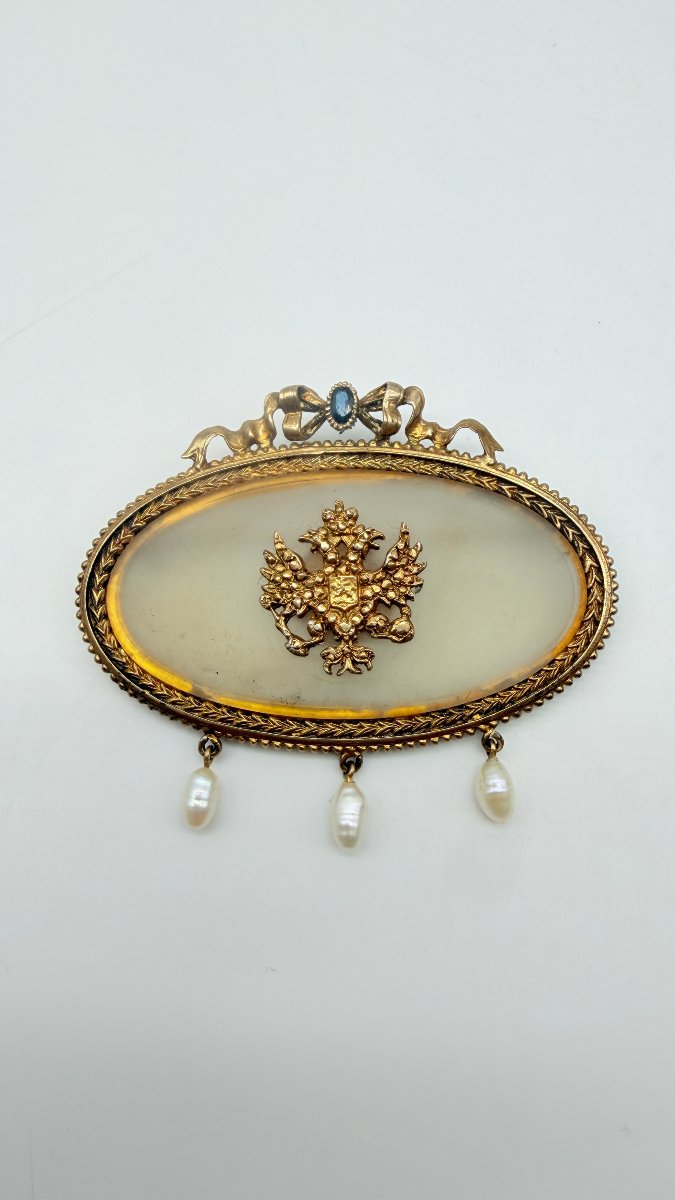 Travail russe, fin XIXe–début XXe siècle, broche-pendentif à l’aigle impérial en onyx-photo-3