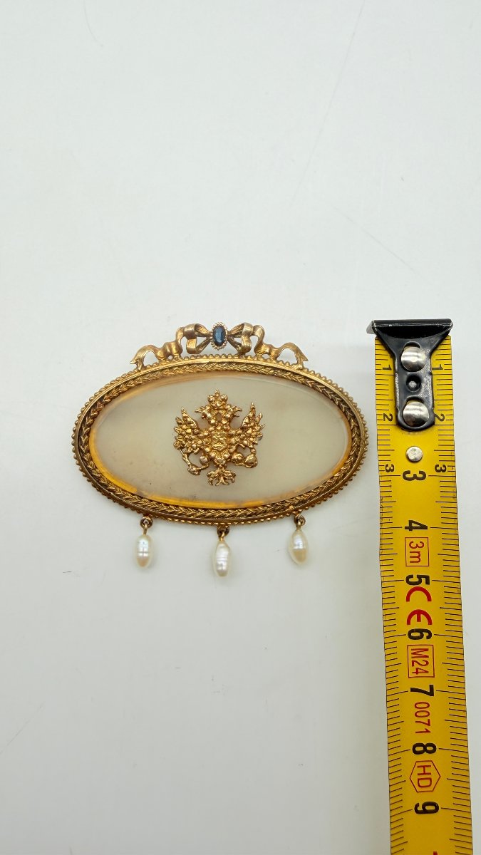 Travail russe, fin XIXe–début XXe siècle, broche-pendentif à l’aigle impérial en onyx-photo-4