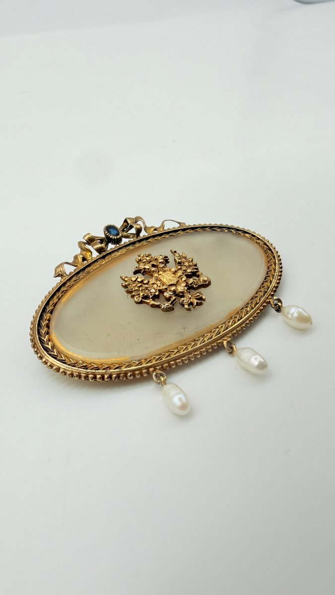 Travail russe, fin XIXe–début XXe siècle, broche-pendentif à l’aigle impérial en onyx