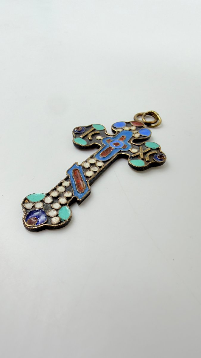 Travail russe, fin XIXe–début XXe siècle, croix pectorale en vermeil et émail cloisonné, 8e Art-photo-2