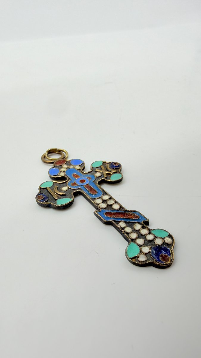Travail russe, fin XIXe–début XXe siècle, croix pectorale en vermeil et émail cloisonné, 8e Art-photo-3