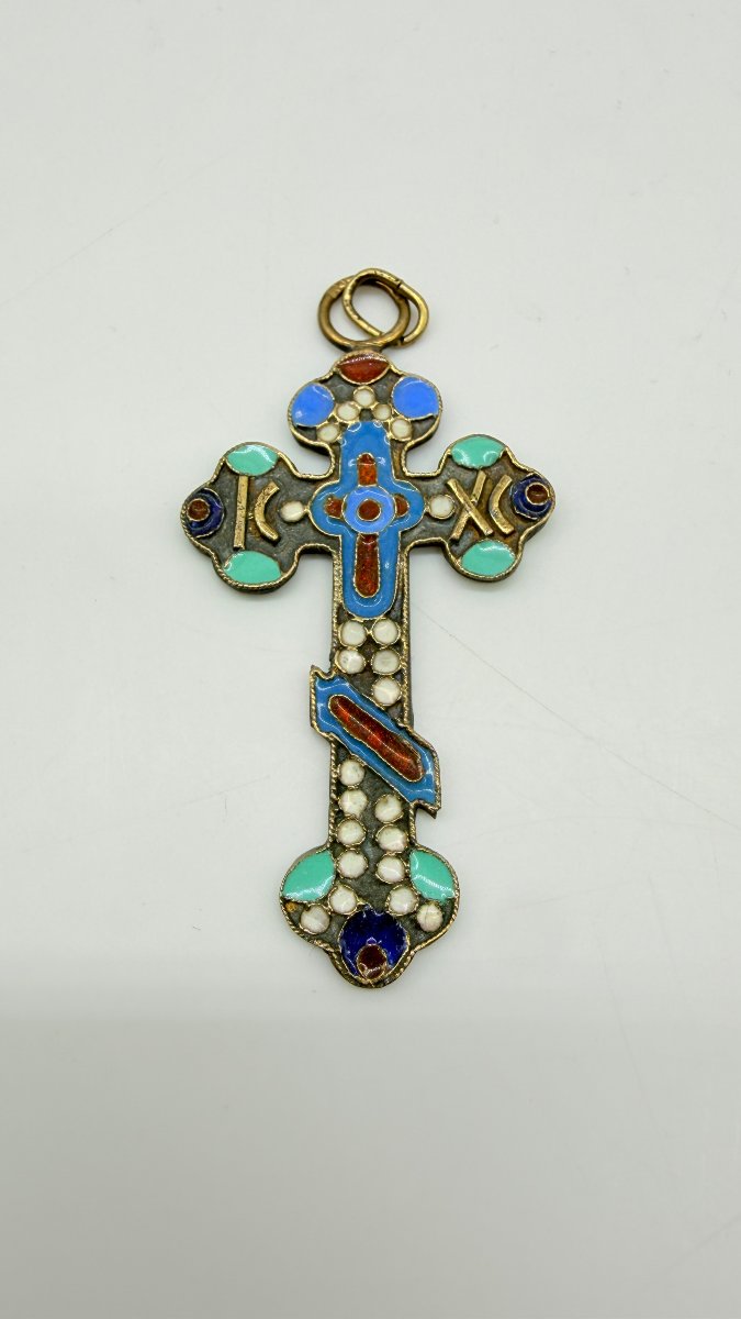 Travail russe, fin XIXe–début XXe siècle, croix pectorale en vermeil et émail cloisonné, 8e Art-photo-4