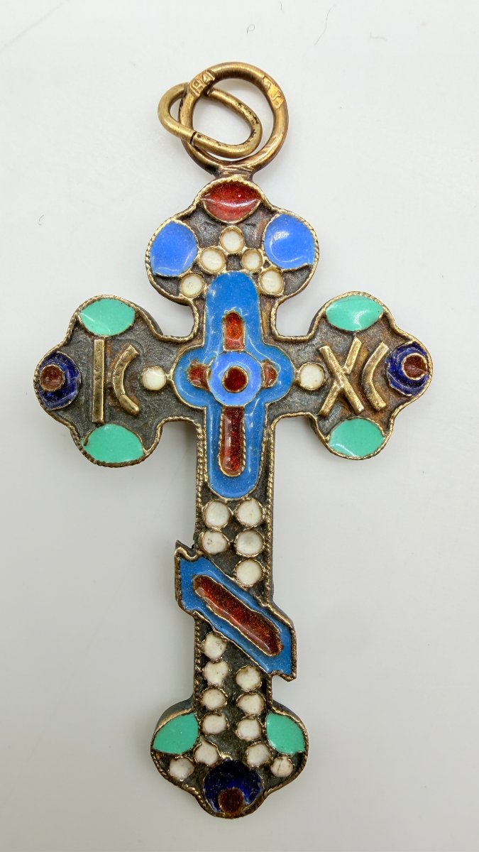 Travail russe, fin XIXe–début XXe siècle, croix pectorale en vermeil et émail cloisonné, 8e Art-photo-1
