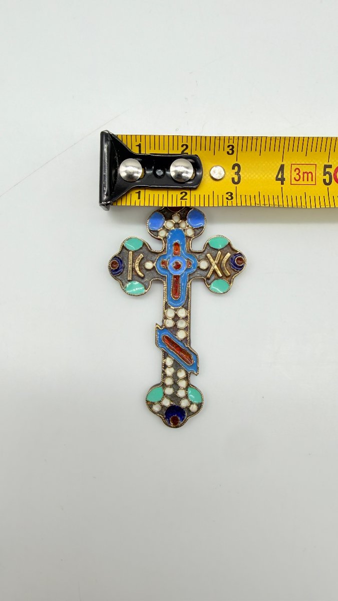 Travail russe, fin XIXe–début XXe siècle, croix pectorale en vermeil et émail cloisonné, 8e Art-photo-7