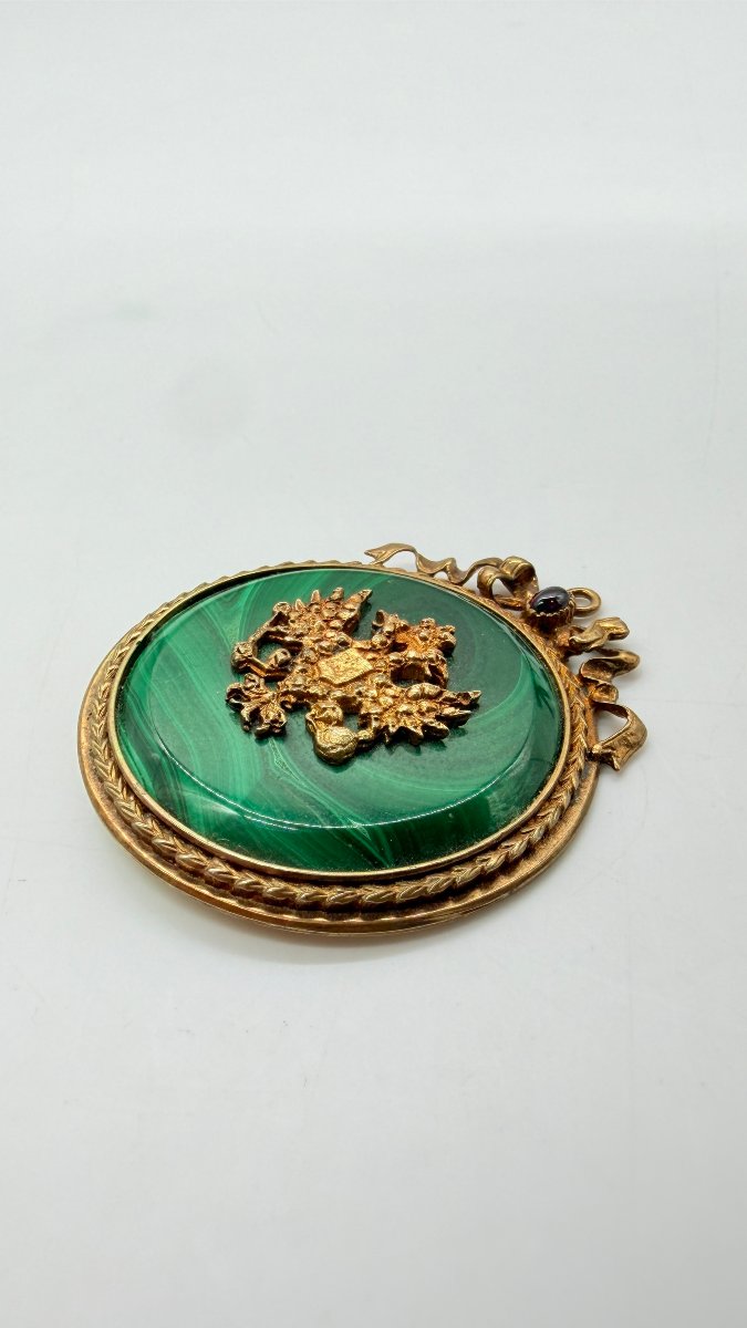 Russian Work, Late 19th–early 20th Century, Malachite And Gilt-silver Imperial Eagle Pendant-photo-2