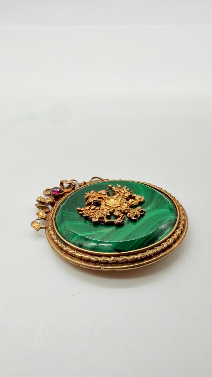 Russian Work, Late 19th–early 20th Century, Malachite And Gilt-silver Imperial Eagle Pendant-photo-3