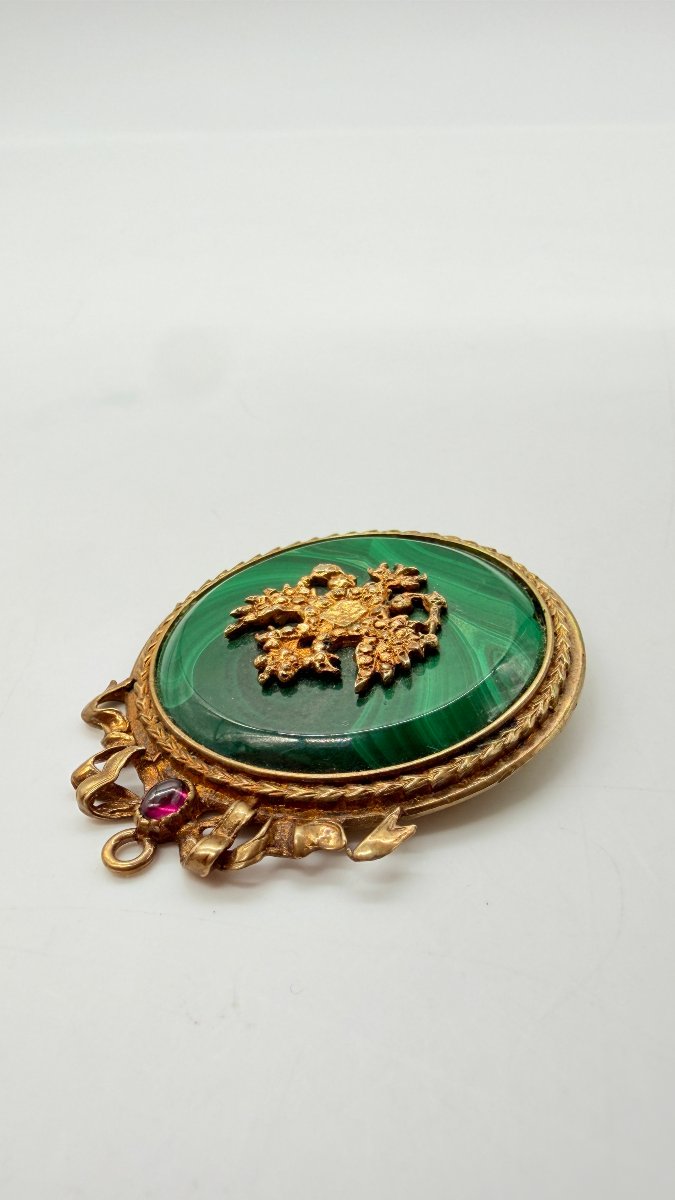 Russian Work, Late 19th–early 20th Century, Malachite And Gilt-silver Imperial Eagle Pendant-photo-4