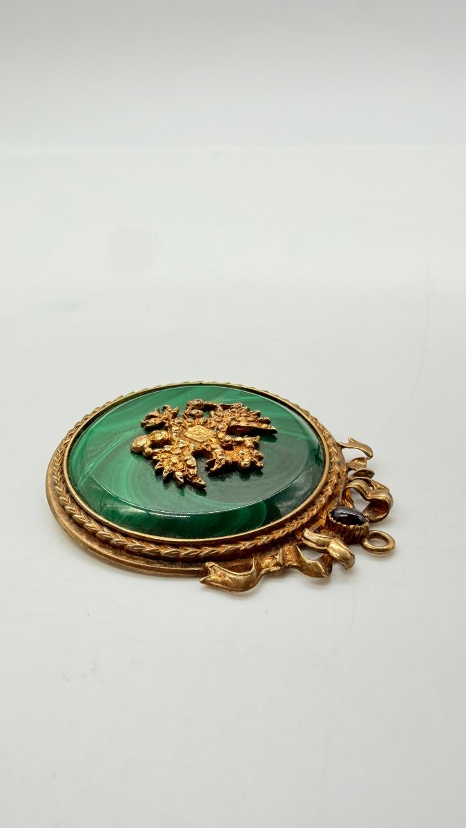 Russian Work, Late 19th–early 20th Century, Malachite And Gilt-silver Imperial Eagle Pendant-photo-1