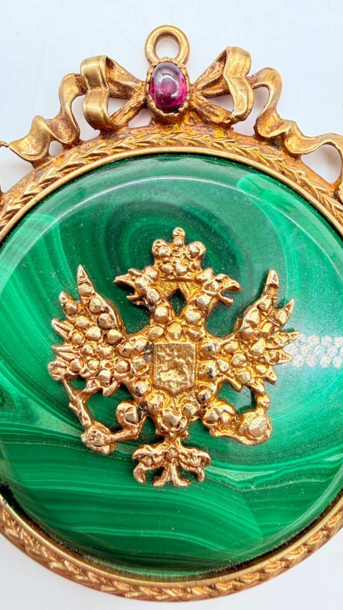 Russian Work, Late 19th–early 20th Century, Malachite And Gilt-silver Imperial Eagle Pendant-photo-2