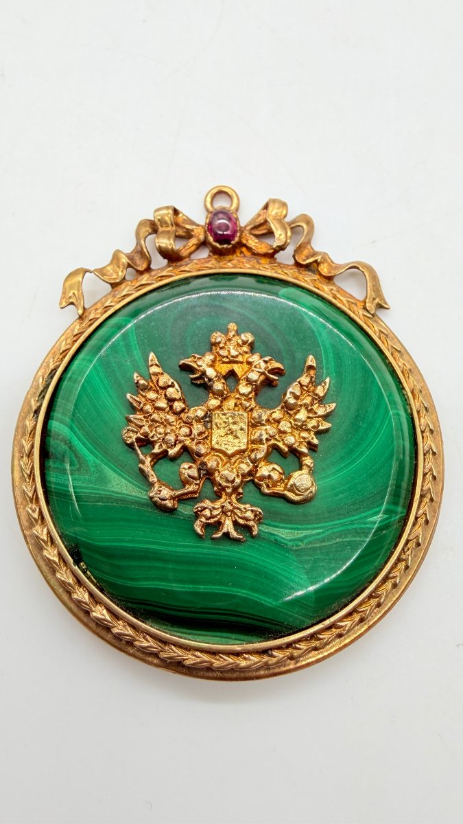 Russian Work, Late 19th–early 20th Century, Malachite And Gilt-silver Imperial Eagle Pendant-photo-3