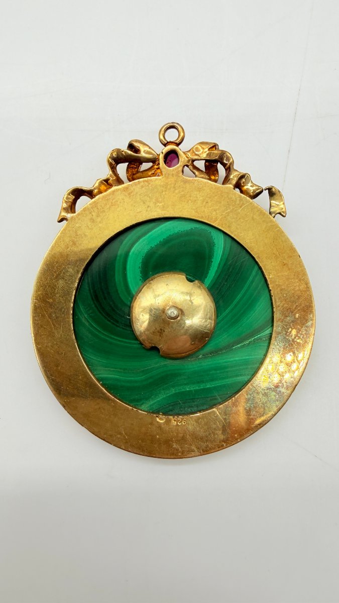 Russian Work, Late 19th–early 20th Century, Malachite And Gilt-silver Imperial Eagle Pendant-photo-5