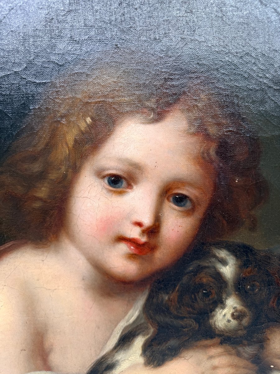 École russe, XIXe siècle, dans le goût de Karl Brioullov — Portrait d’un enfant au chien-photo-4