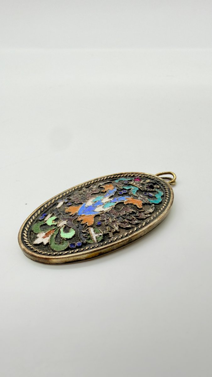 MÉDAILLON PENDENTIF RUSSE EN ARGENT ET ÉMAIL CLOISONNÉ, KHLEBNIKOV, XIXe-XXe S.-photo-2